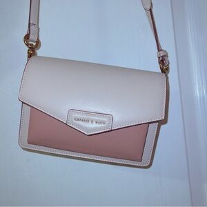 Charles & Keith Pink and Cream Envelope Crossbody Bag